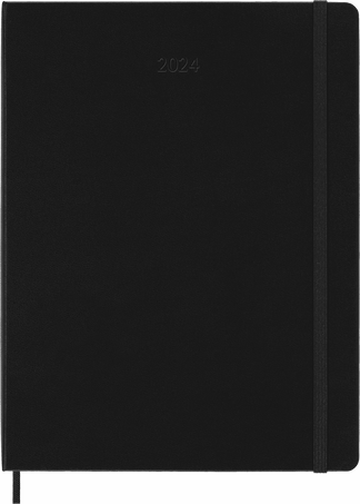 Agenda PRO 2024 XL Semainier, couverture rigide, 12 mois, Noir - Front view