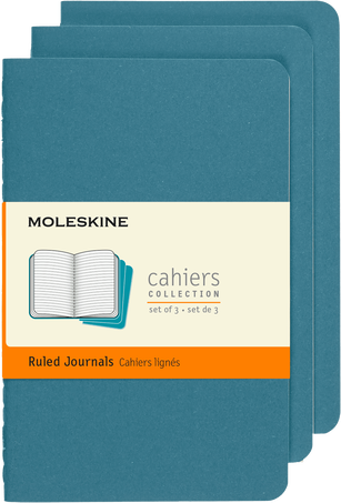 Cahier Journals Set of 3, Brisk Blue - Front view