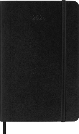 Classic Planner 2024 Pocket Mensuel, couverture souple, 12 mois, Noir - Front view