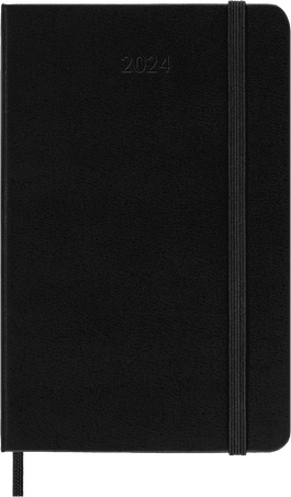 Klassischer Kalender 2024 Pocket Wochentliches Horizontal, fester einband, 12 Monate, Schwarz - Front view