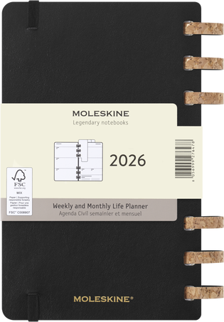 12M SPIRAL PLANNER L BLACK SOFT